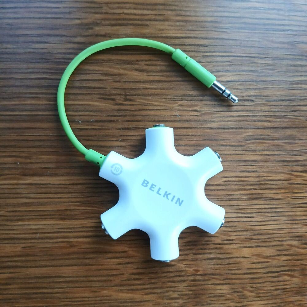 Belkin RockStar 5-Jack Multi Headphone 3.5mm Audio AUX Splitter Hub White Green